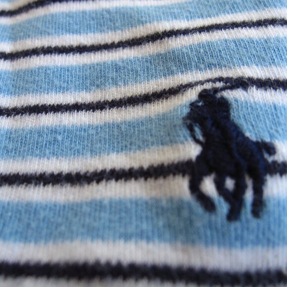 Ralph Lauren Blue Rugby Stripe Baby Blanket Cotton Knit Polo Logo 24 x 32” - Picture 2 of 5